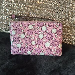 Coach Pink and White Floral Corner Zip Wristlet